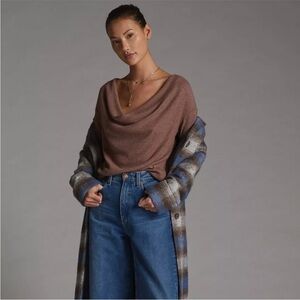 ANTHROPOLOGIE by Anthropologie Draped Cowl Neck Top XS Mauve Ribbed